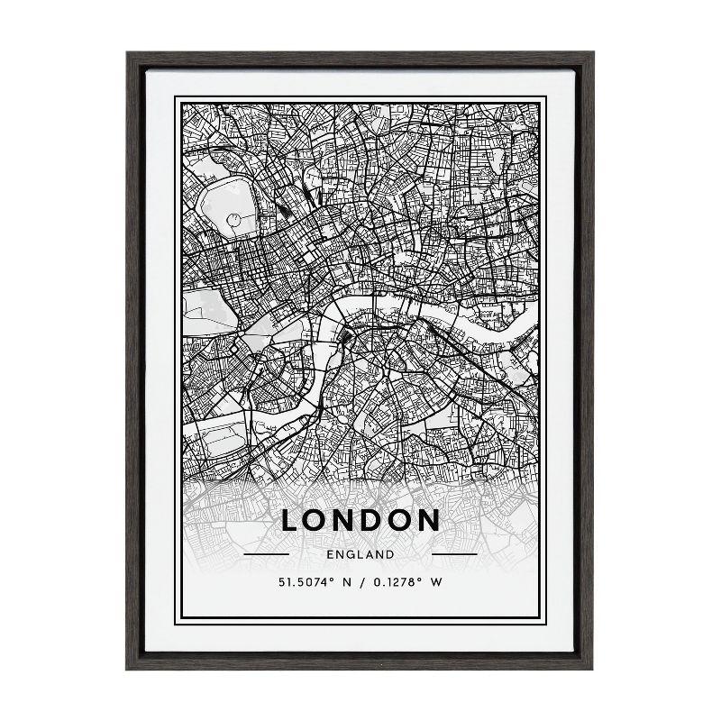 18" x 24" Sylvie London Modern Map by Jake Goossen Framed Wall Canvas Gray - Kate & Laurel All Things Decor