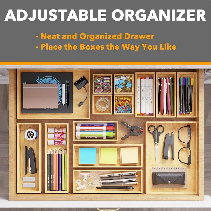 SpaceAid 14-Piece Bamboo Drawer Organizer Set, Multi-Use Wood Tray Dividers For Kitchen, Bathroom, Office Desk, And Makeup Storage (Natural)
