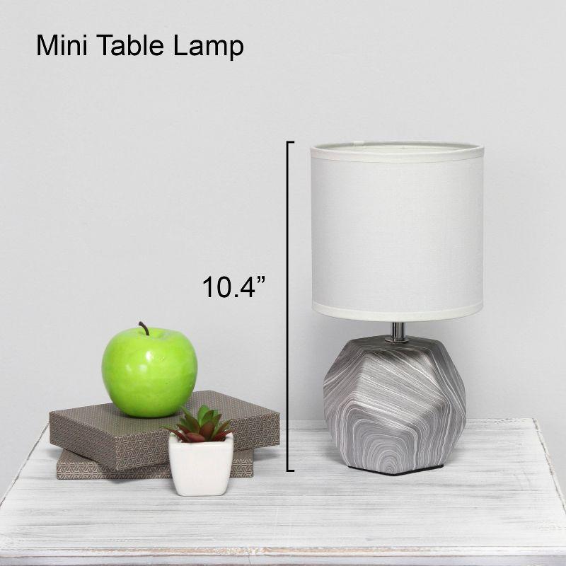 Simple Designs 10.24" Round Geometric Prism Mini Table Lamp with Matching Fabric Shade (Includes LED Light Bulb) Gray/White