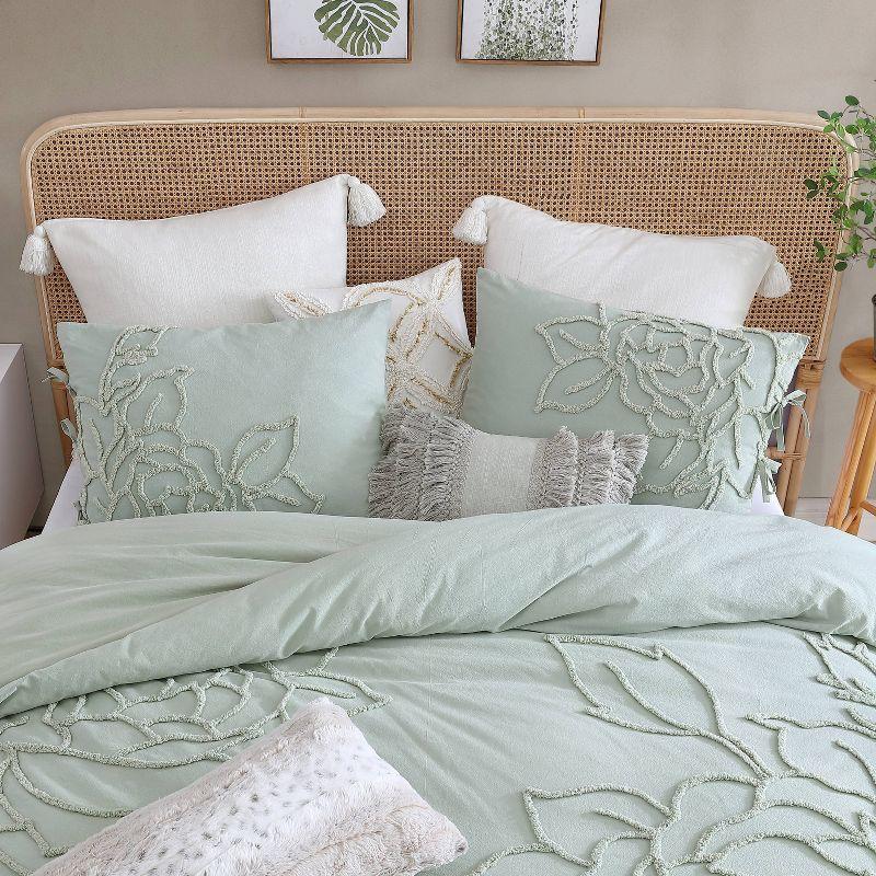 Peri Home 3pc King Chenille Rose Comforter Set Green: Bedding, Floral Pattern, Machine Washable