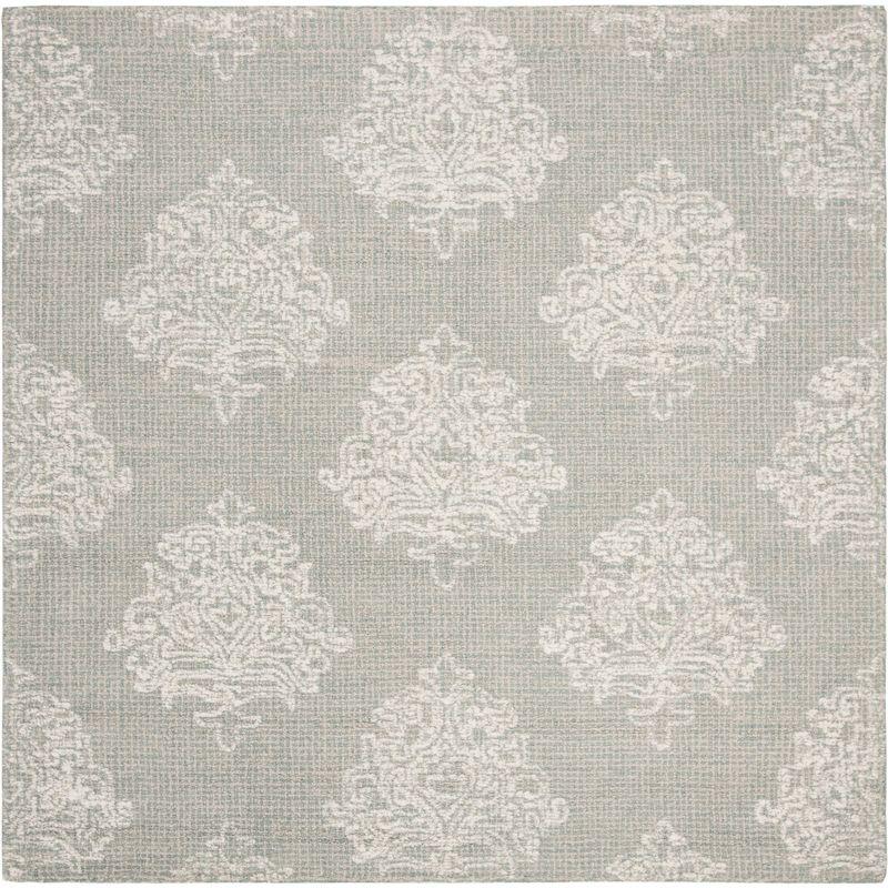 Ivory and Gray Tufted Wool Square Area Rug