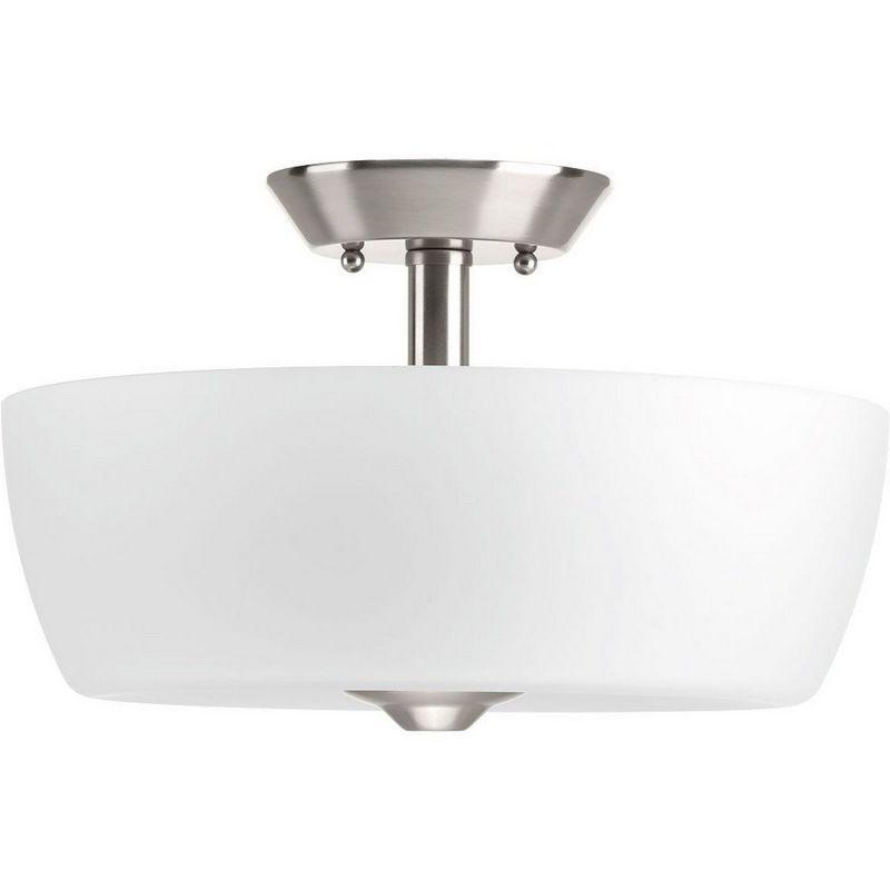 Progress Lighting, Leap Collection, 2-Light Semi-Flush, Brushed Nickel, Etched Glass Shade