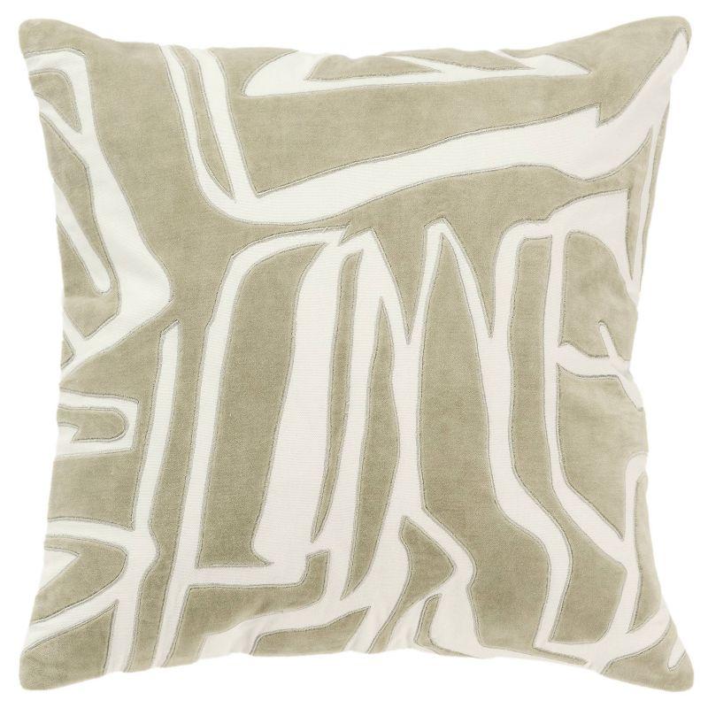 20"x20" Green and Ivory Cotton Velvet Abstract Throw Pillow