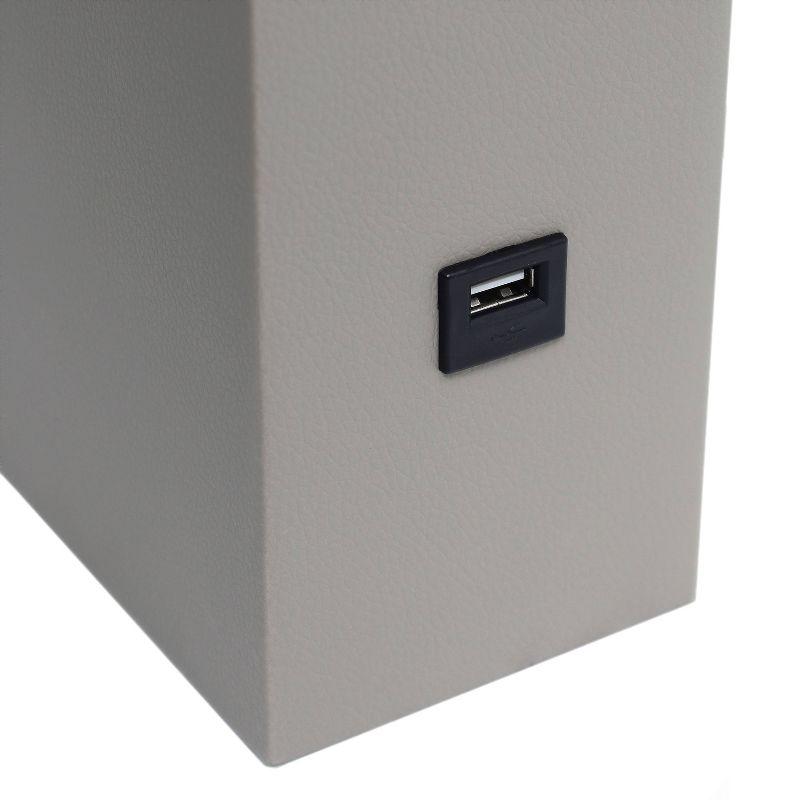 Modern Leather Table Lamp with USB and Fabric Shade Gray/White - Elegant Designs: Chic USB Charging Port, Linen Shade, No Assembly Required