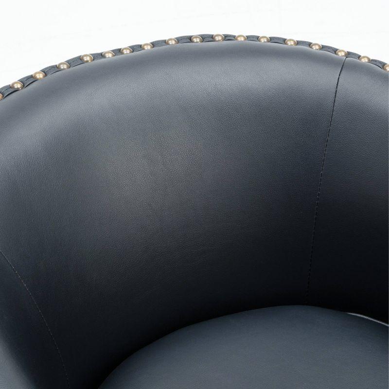 Midnight Blue Faux Leather Transitional Barrel Swivel Accent Chair