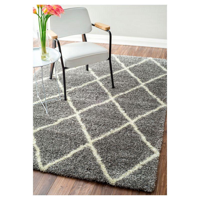 4'x6' Machine Made Diamond Shag Area Rug Ash- nuLOOM: Modern Trellis Design, High Pile, Stain-Resistant, Indoor Use