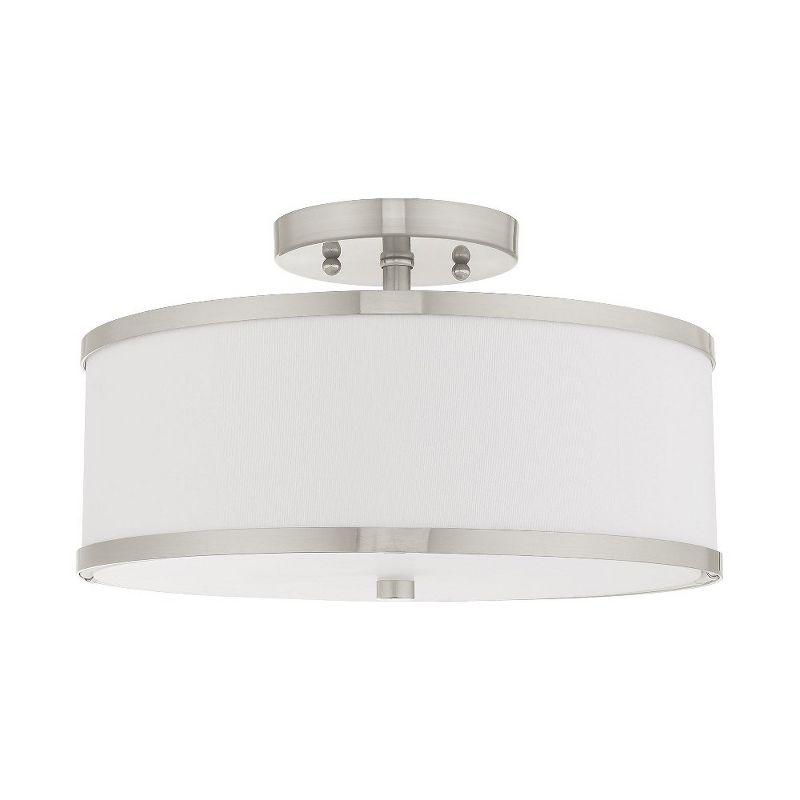 Brushed Nickel 2-Light Semi-Flush Mount with White Drum Shade