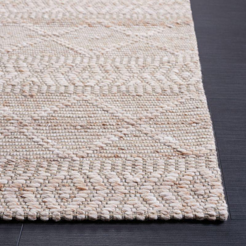 Natural Beige Geometric Wool Flat Woven Square Rug