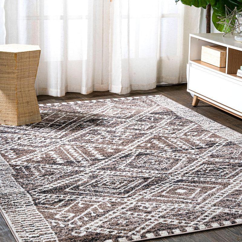 Ivory and Brown Moroccan-Inspired Easy-Care Area Rug