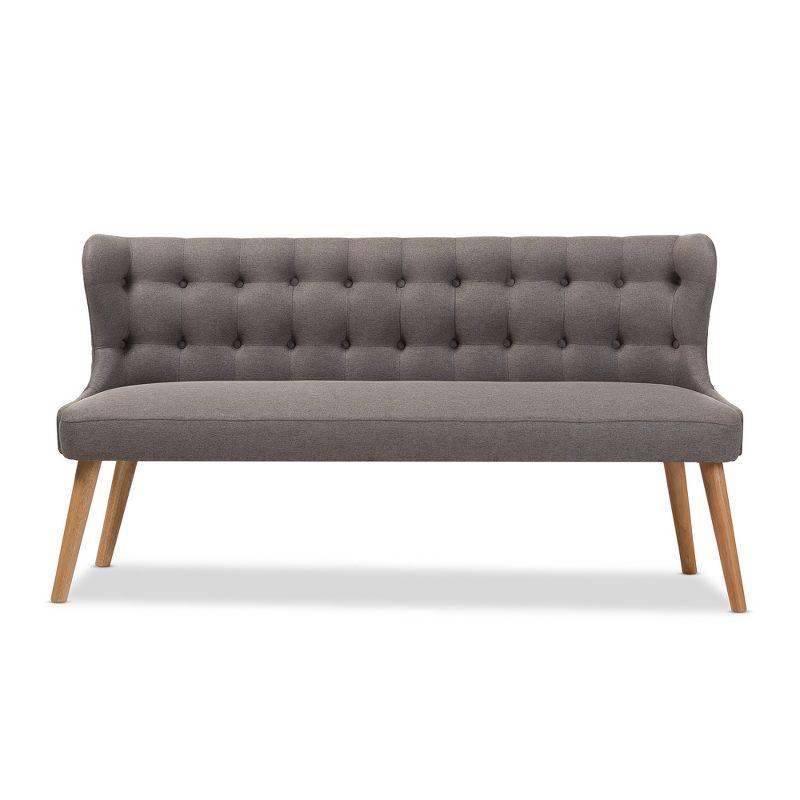 Melody Mid-Century Modern Fabric and Natural Wood Finishing 3 Seater Settee Bench Gray - Baxton Studio: Rubberwood Legs, Button-Tufted Back