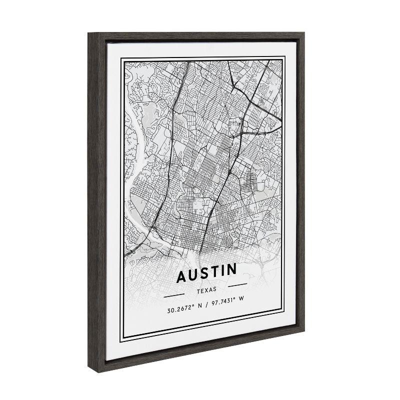 Austin Modern Map Framed Canvas Wall Art, 18x24, Dark Gray