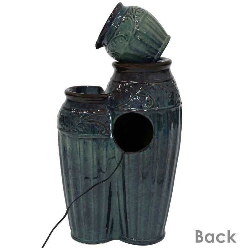 Sunnydaze 27"H Electric Ceramic Dark Turquoise Tour de Vase Outdoor Water Fountain with LED Lights