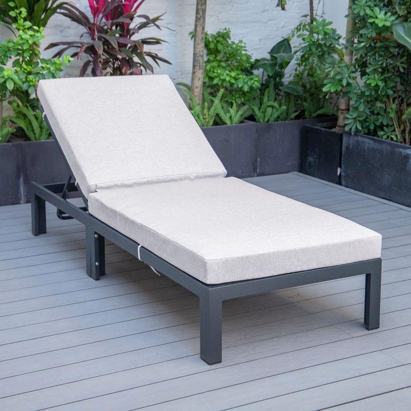 LeisureMod Marlin Patio Sling Chaise Lounge Chair With Arms in Black Aluminum