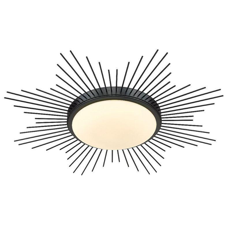 Matte Black Sunburst LED Flush Mount with Opal Glass Shade