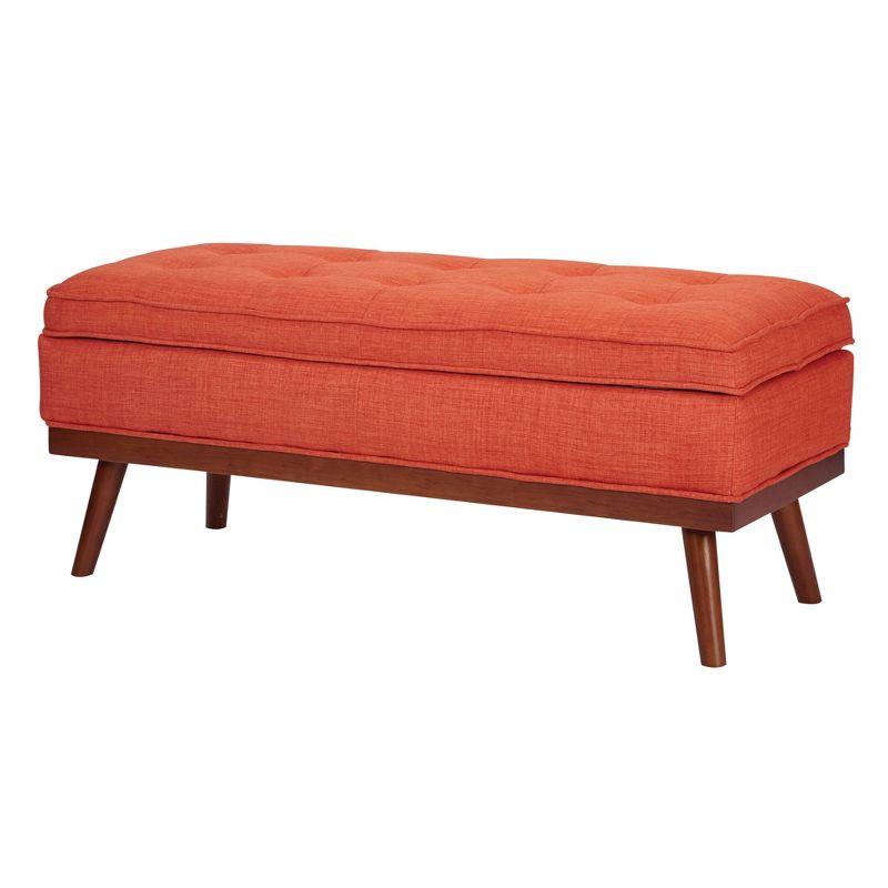 Katheryn Storage Bench Tangerine - OSP Home Furnishings: Mid-Century Modern, Upholstered, Hinged Lid, for Entryway