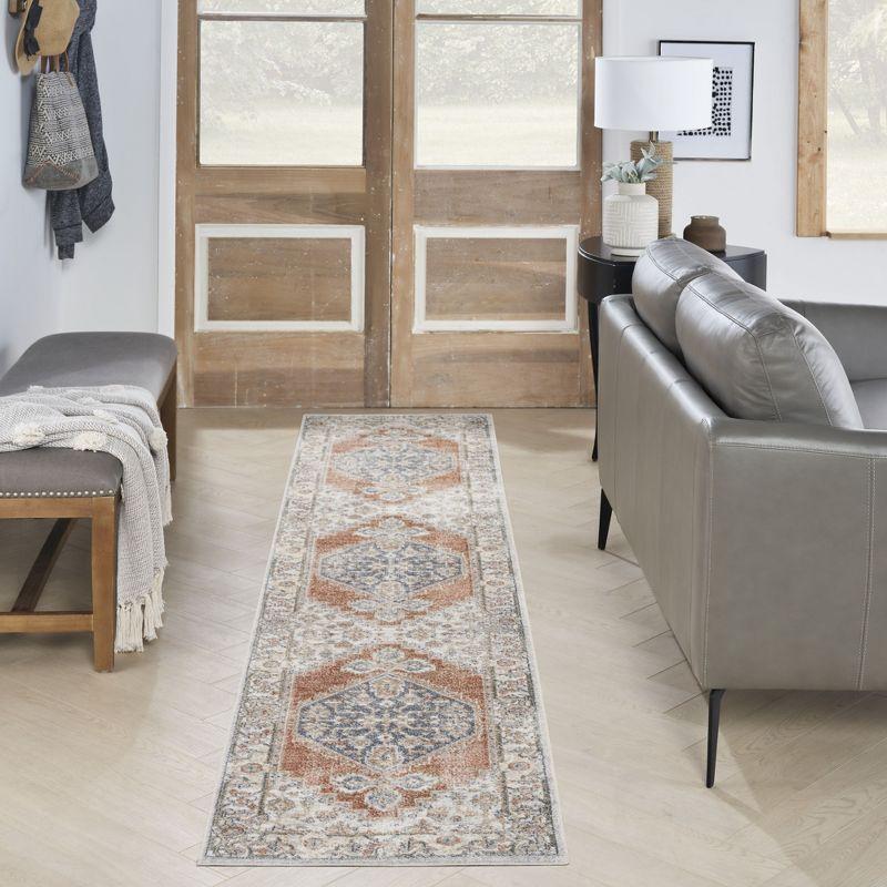 Nourison Astra Machine Washable Vintage Persian Indoor Bathroom, Kitchen Runner Rug Grey/Multi 2'2" x 12'