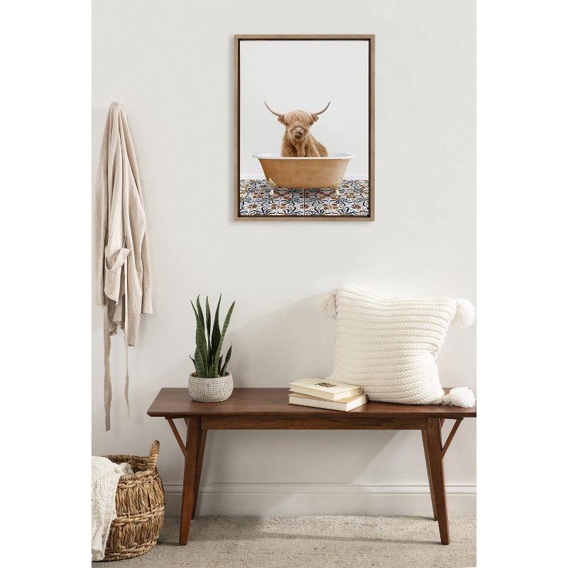 Kate and Laurel Sylvie Highland Cow In Mediterranean Bath Framed Canvas by Amy Peterson Art Studio