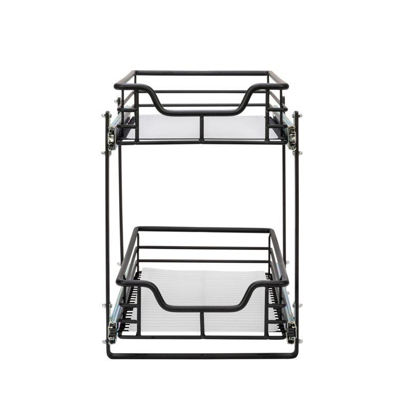 Glidez Multipurpose Paint-Finished Steel Pull-Out/Slide-Out Storage Organizer with Plastic Liners - 2-Tier Dual-Slide Design - Black