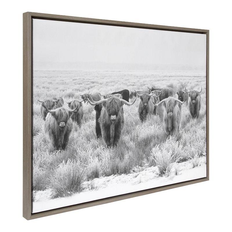 Sylvie Herd of Highland Cows BW Framed Canvas by Creative Bunch - Kate & Laurel All Things Decor