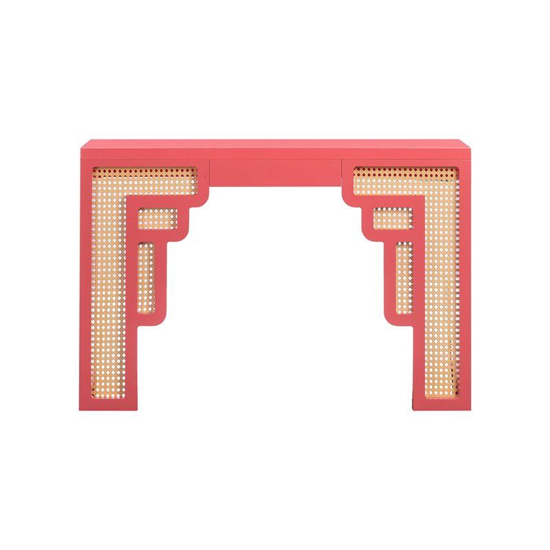 Suzie Coral Pink & Rattan Console Table