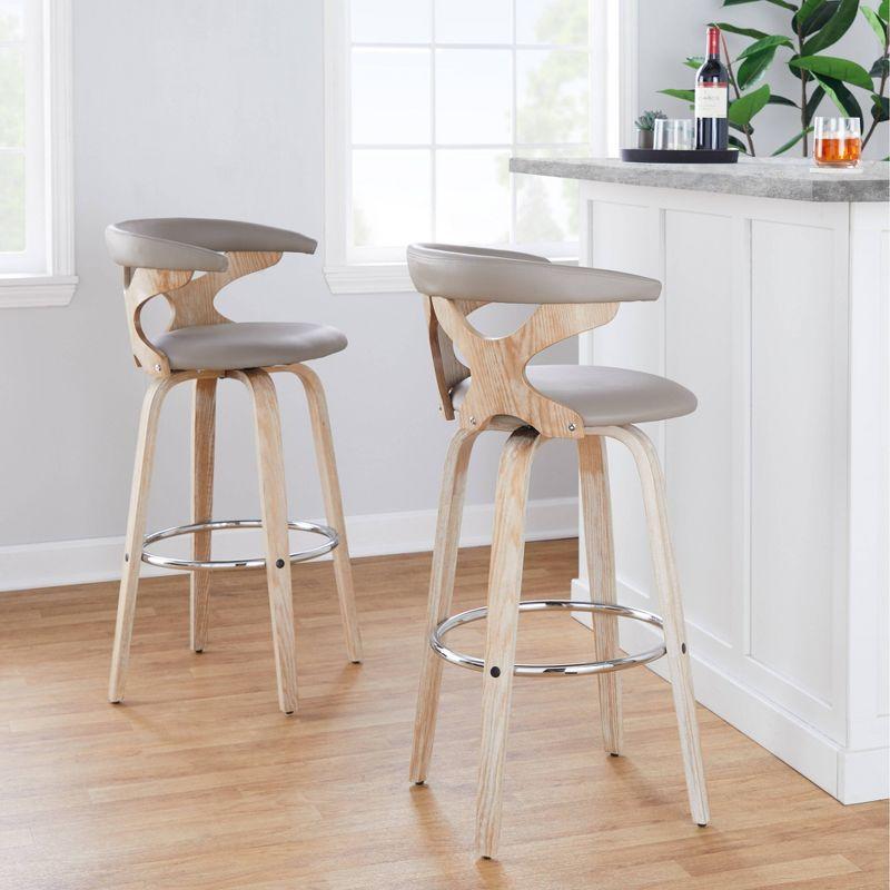 Set of 2 Gardenia Barstools White Wash/Light Gray PU: LumiSource, Fixed-Height, Swivel, Contemporary Design