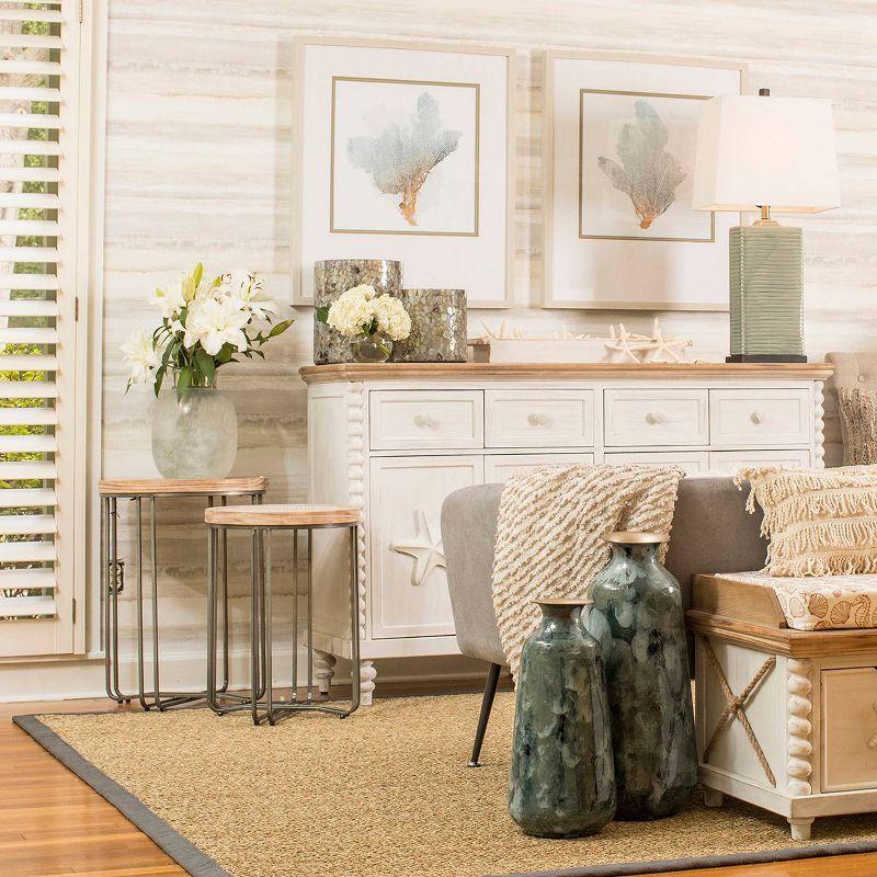 Set of 2 Ryder Round Nested Side Tables Tan/Black - StyleCraft: Metal & Rattan, No Assembly Required