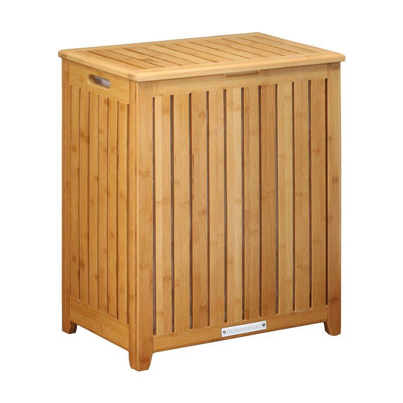 Rectangular Light Wood Bamboo Laundry Hamper with Lid