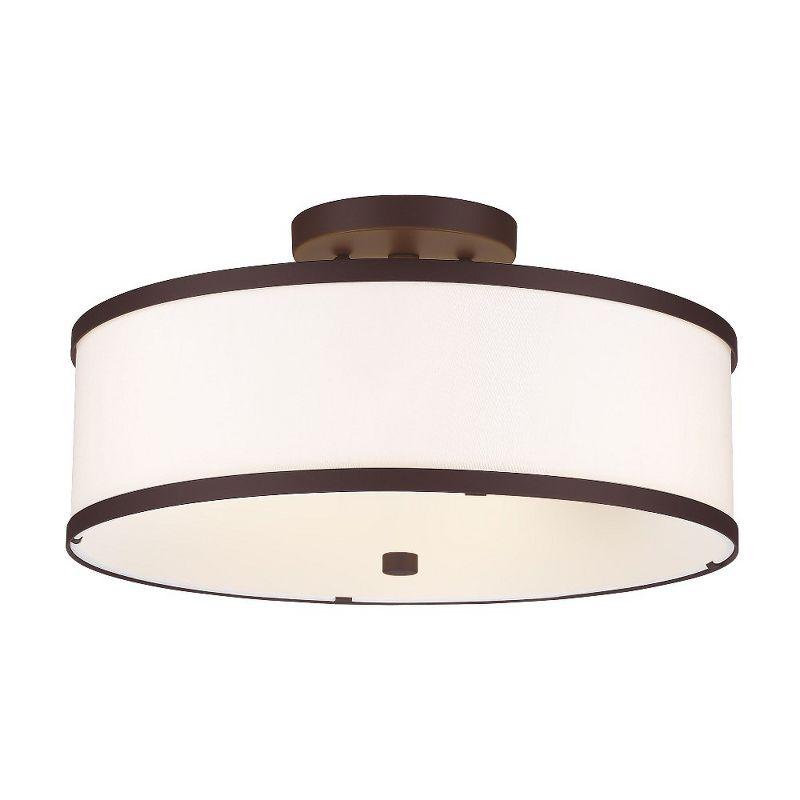 Bronze Drum 3-Light Semi-Flush Mount with Off-White Fabric Shade