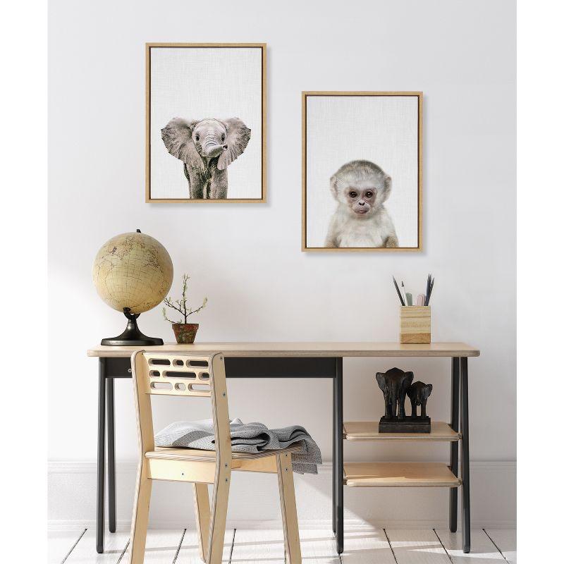 Natural Framed Canvas Art with Monkey Print for Kids