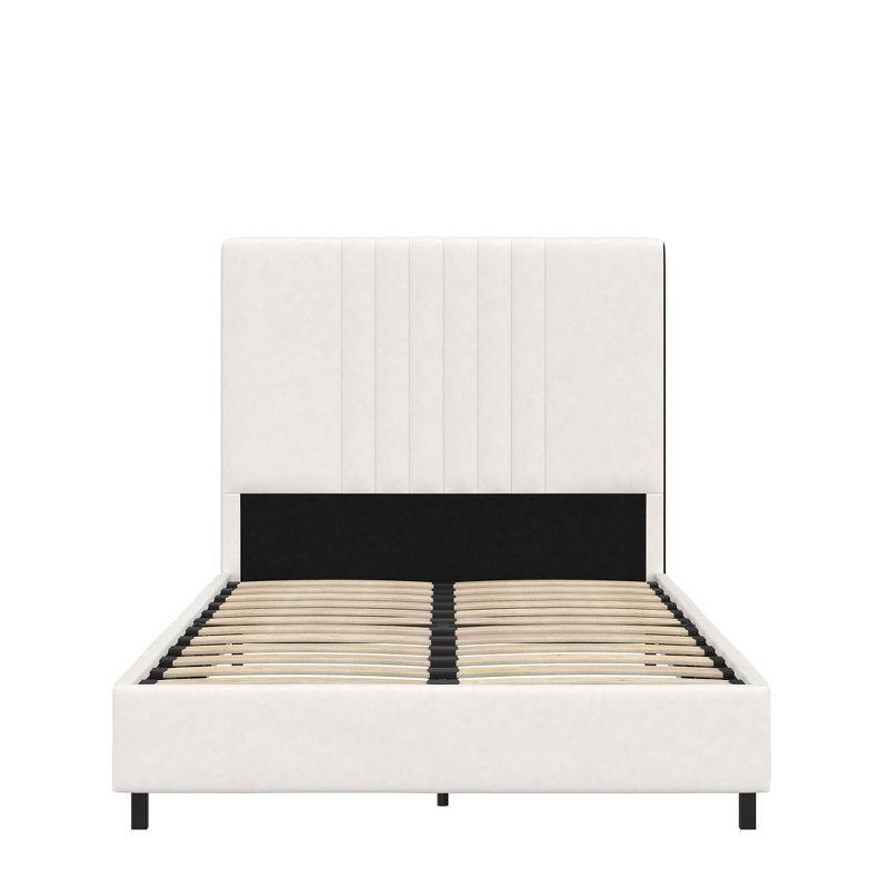 RealRooms Rio Faux Leather Upholstered Platform Bed with Tufted Headboard, Twin, White