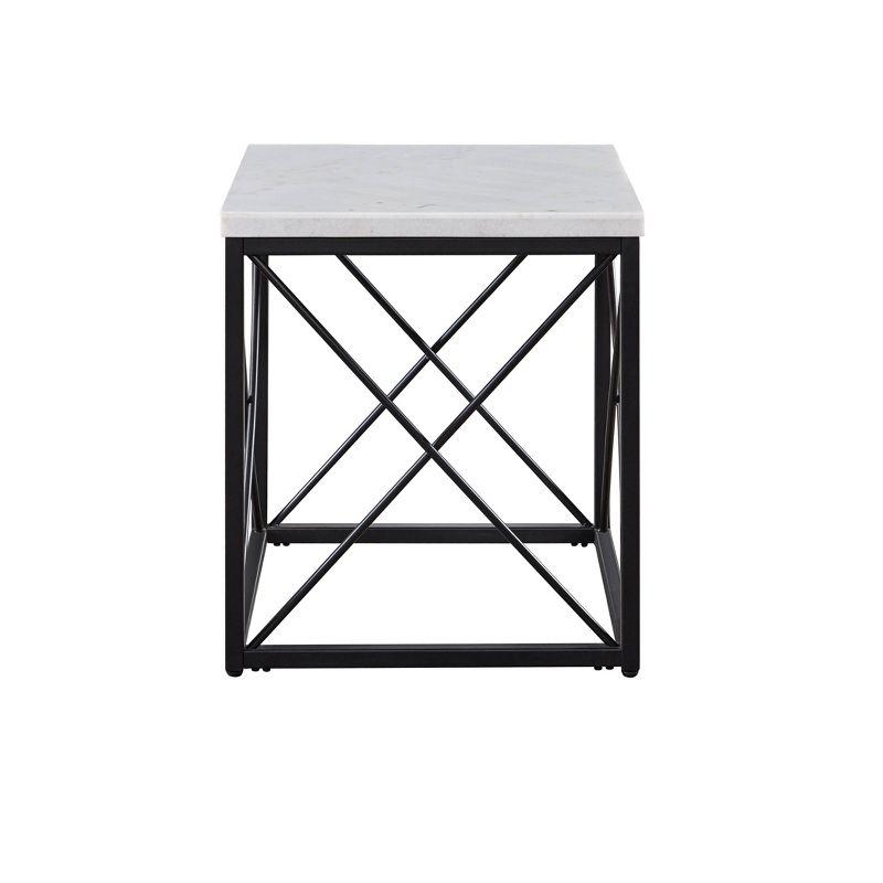 Skyler 26.5'' White Marble Top Square End Table with Black Iron Base