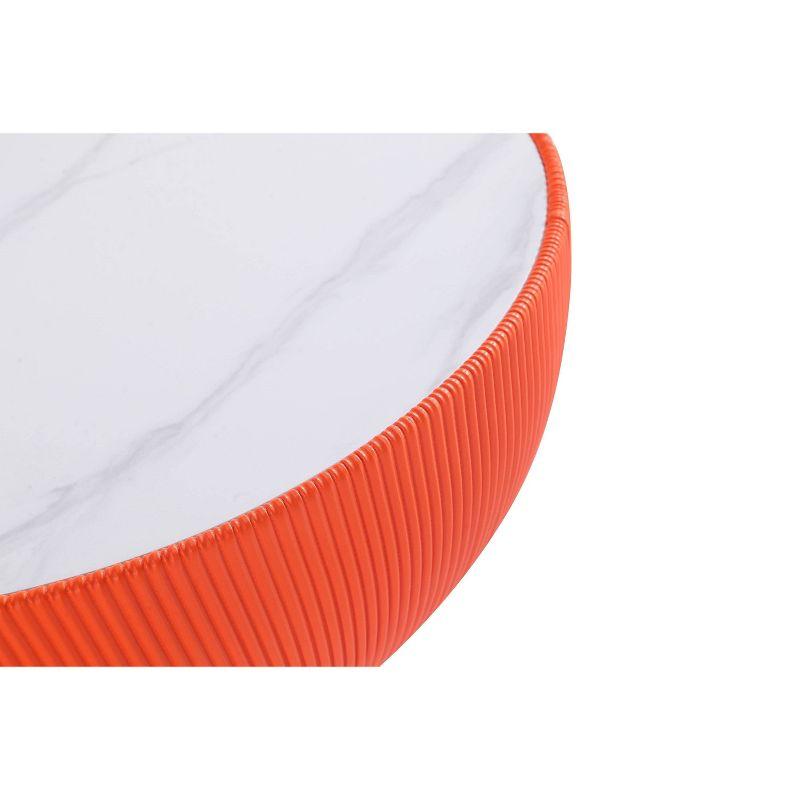 Manhattan Comfort 2pc Anderson Leatherette Upholstered Coffee Table and End Table with Metal Top Set Orange: Stainless Steel & Faux Marble