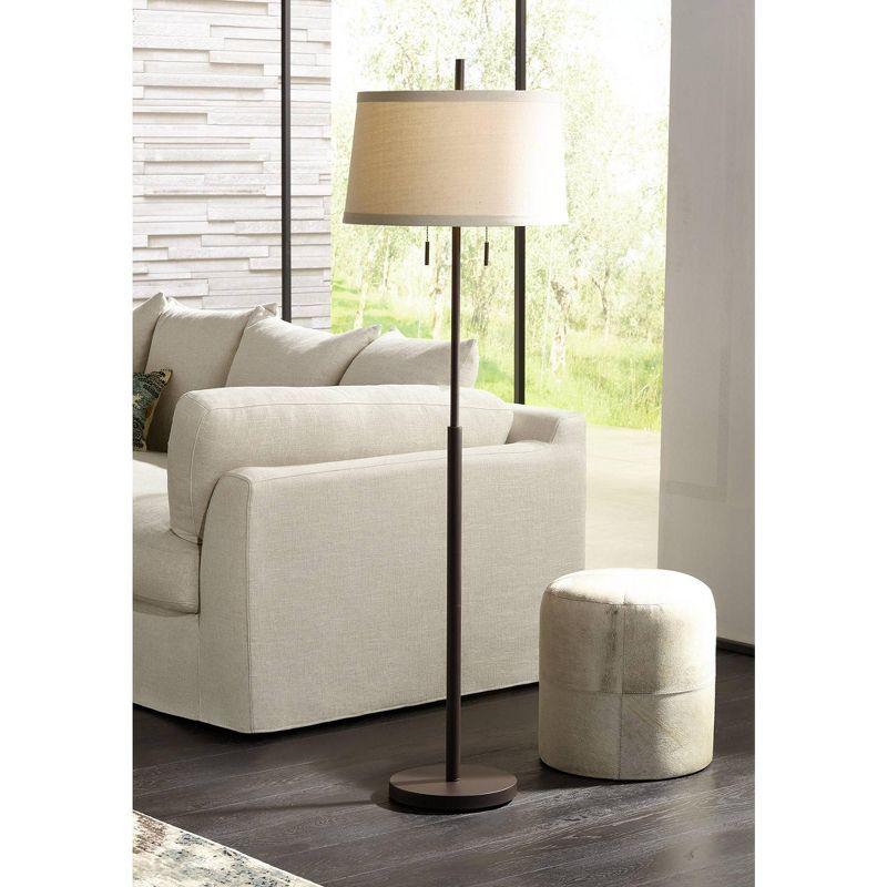 Possini Euro Design Nayla Modern Floor Lamp 62 1/2" Tall Bronze Metal Off White Fabric Tapered Drum Shade for Living Room Bedroom Office House Home