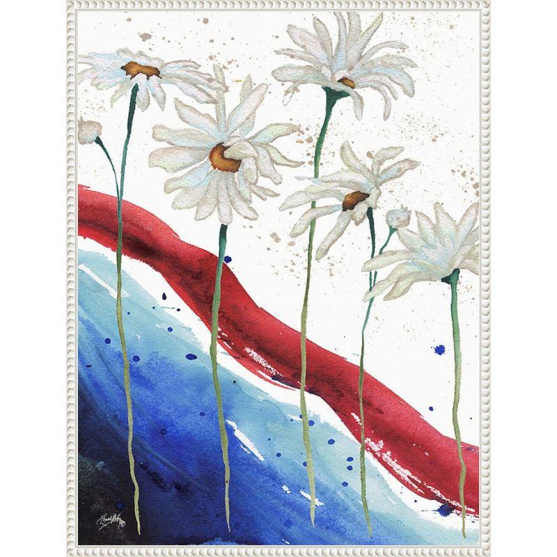 Patriotic Floral Anemones Canvas Wall Art in White Frame