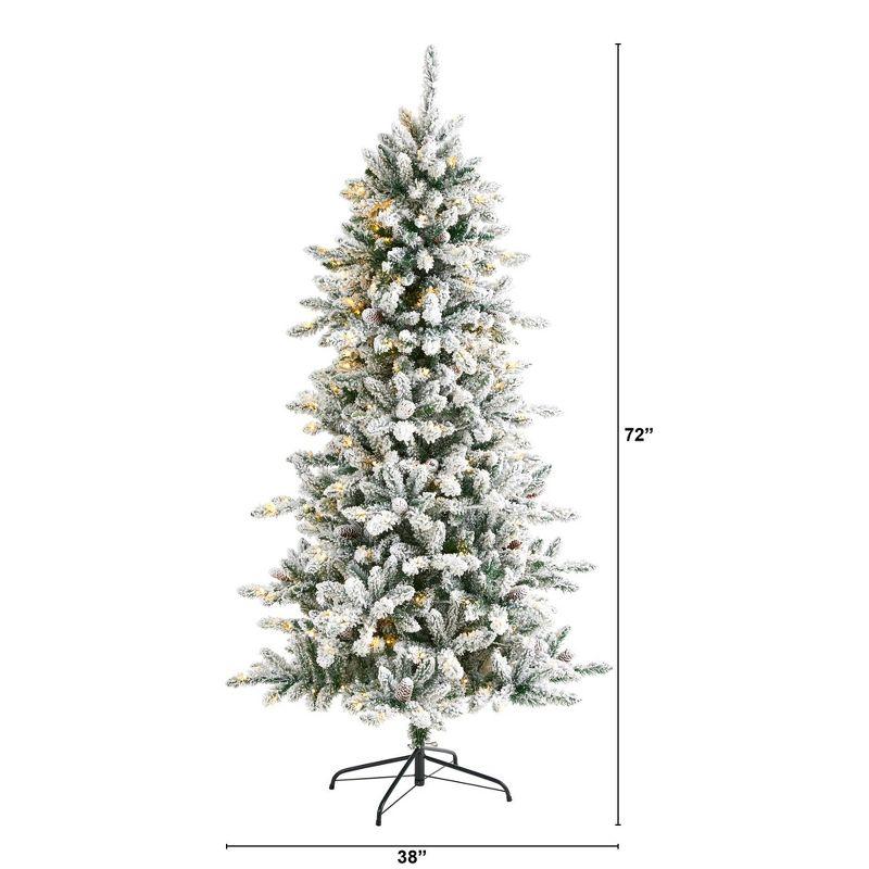 6ft Nearly Natural Pre-Lit LED Flocked Livingston Fir with Pinecones Artificial Christmas Tree Clear Lights: Indoor Holiday Decor