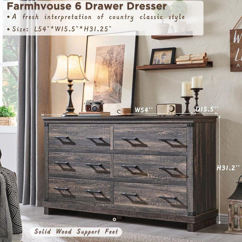 Farmhouse 6 Drawers Dresser, Large Wood Chest of Drawers with Handle for Bedroom, Living Room