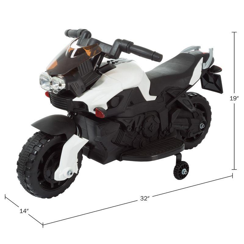 Toy Time Kids Motorcycle - Electric Ride-On with Training Wheels and Reverse Function - White and Black