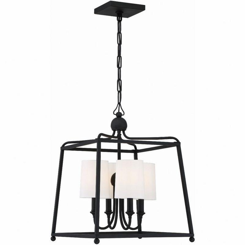 Sylvan Black Forged Cage Chandelier with Ivory Silk Shades