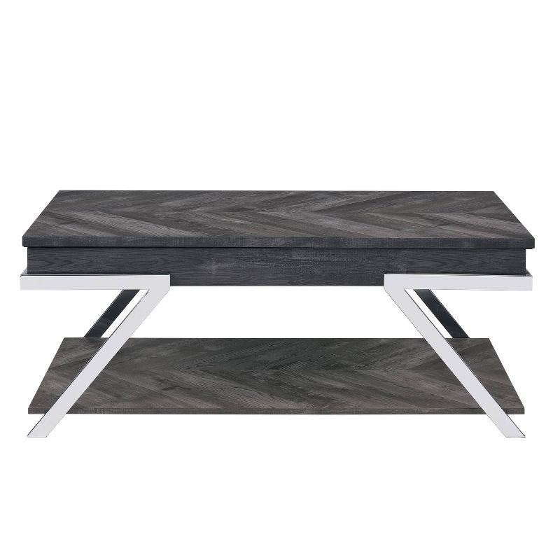 Contemporary Chrome & Dark Gray Rectangular Lift-Top Coffee Table