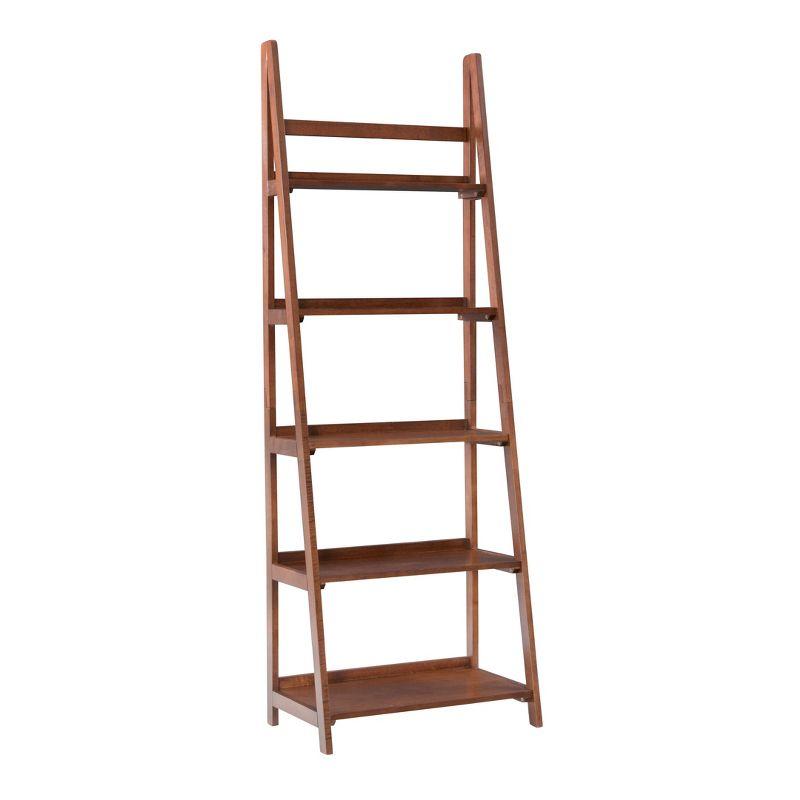 Warm Maple Brown Rubberwood 5-Shelf Ladder Bookcase