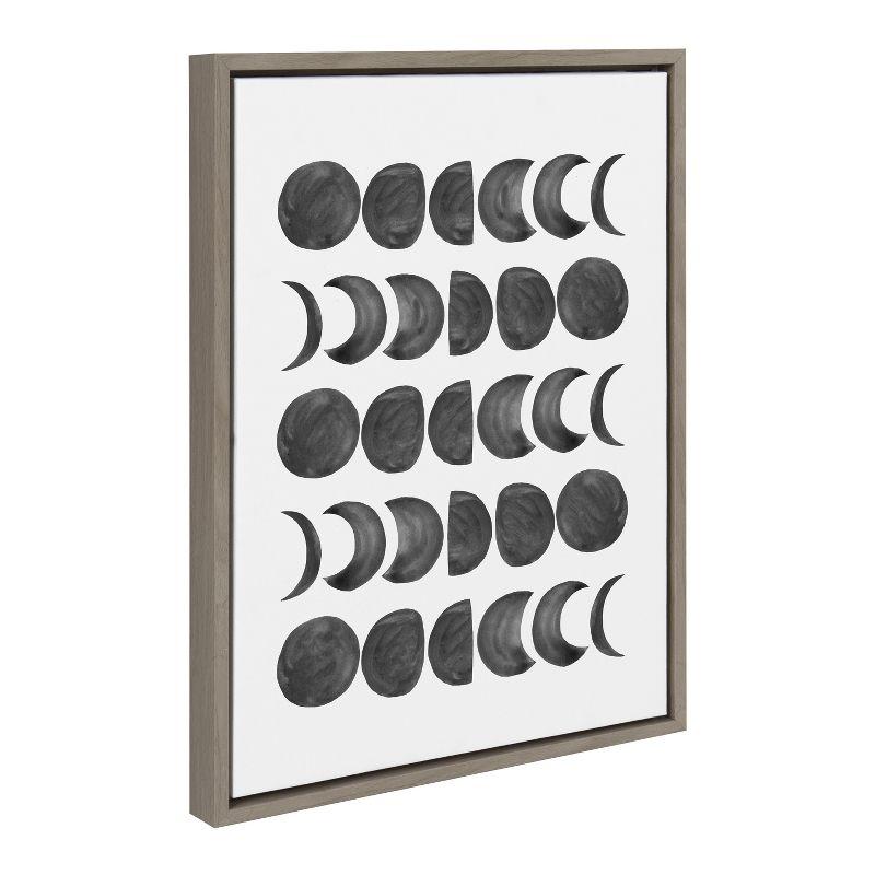 Kate and Laurel Sylvie 901 Moon Phases Black on White Framed Canvas by Teju Reval of SnazzyHues