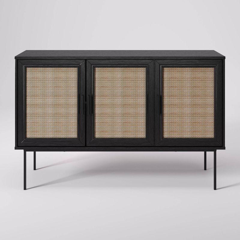 Black Wood Sideboard Buffet with Cane Doors