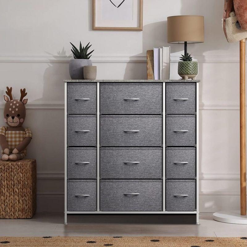 Sorbus Dresser with 12 Drawers - Chest Organizer Unit with Steel Frame Wood Top and handle - Large Dresser for Bedroom, Hallway, Nursery & etc - Grey