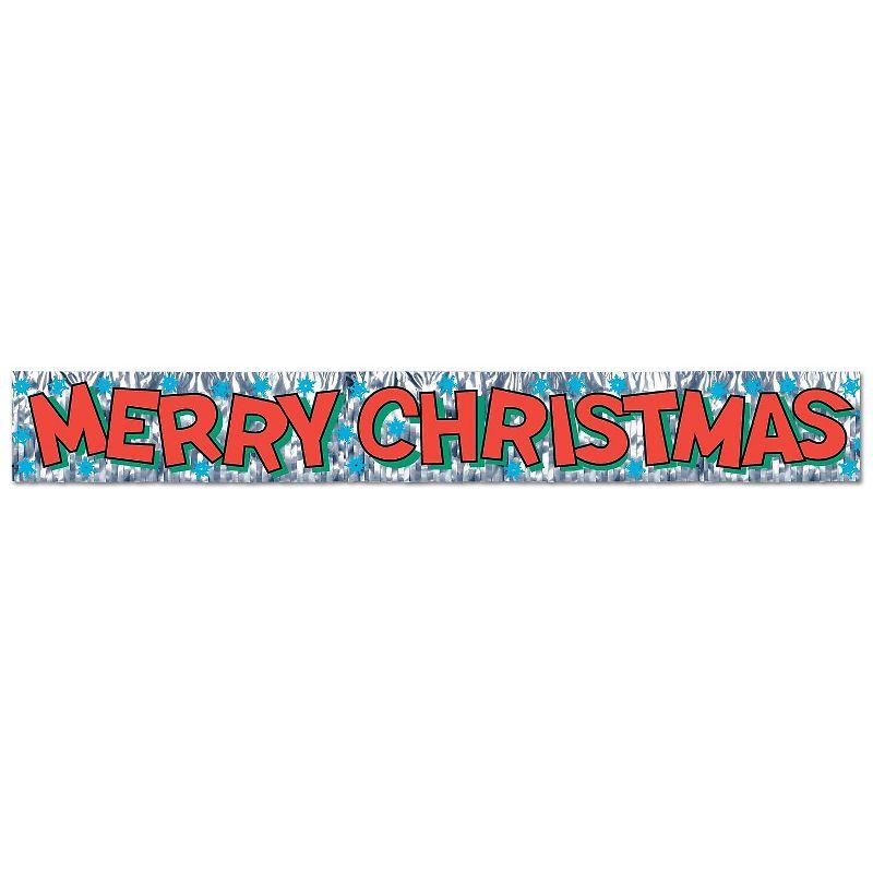 Beistle 8" x 5' Merry Christmas Fringe Banner; Silver 4/Pack 20880