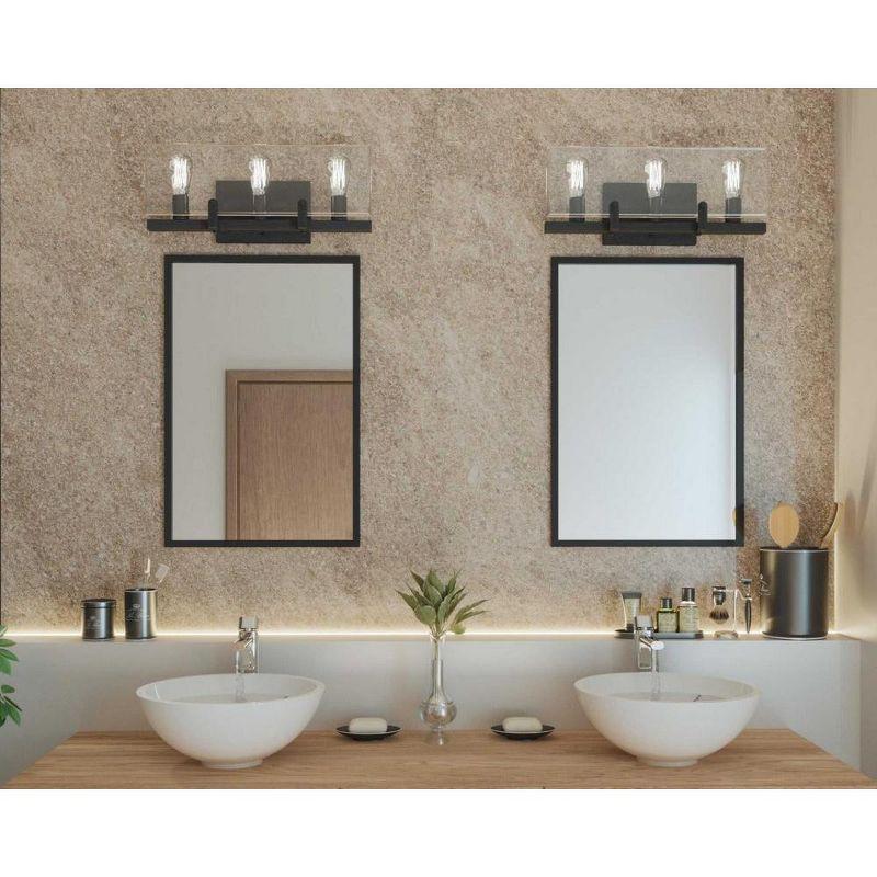 Progress Lighting Glayse 3-Light Bath Vanity, Antique Bronze, Beveled Glass Shade