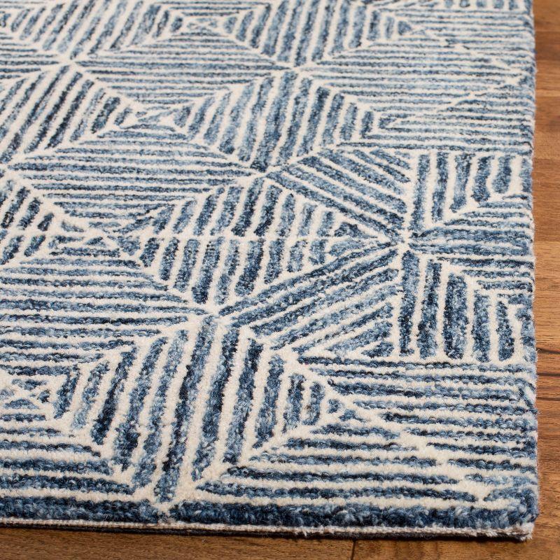 Blue Geometric Hand-Tufted Wool Square Area Rug