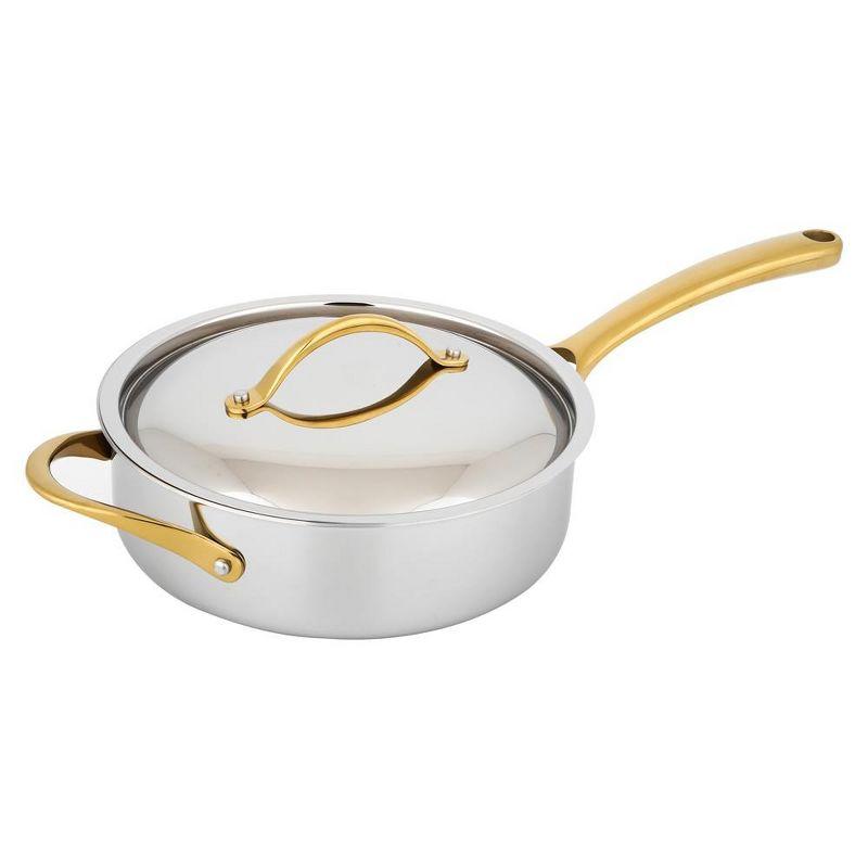 NutriChef 3.4-Quart Stainless Steel Sauté Pan with Golden Handles