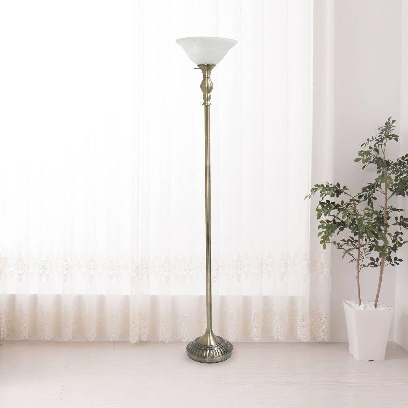 1-Light Torchiere Floor Lamp with Marbleized Glass Shade - Elegant Designs