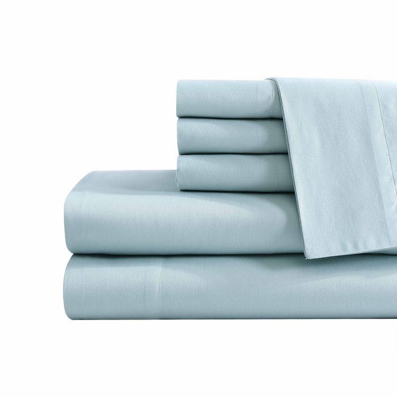 Queen Blue Cotton Polyester Sateen Sheet Set