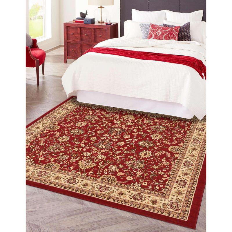 Burgundy and Ivory Square Synthetic Floral Area Rug